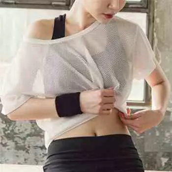 Женская сетчатая рубашка для йоги, женская рубашка для бега, быстросохнущая спортивная одежда для фитнеса, тренажерного зала, майка S