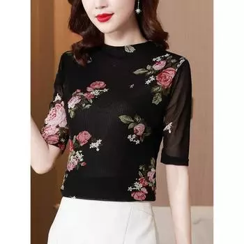 Женская сетчатая рубашка облегающего кроя с полуводолазкой и внутренней футболкой, ранняя осенняя коллекция, доступна в больших размерах и модных цветах. M