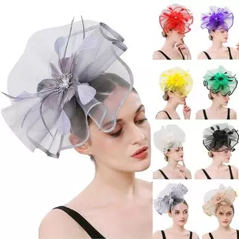 Женская сетчатая шляпа для девочек, повязка на голову для коктейльной вечеринки, свадебная шляпа One Size белый