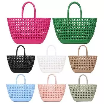 Женская сетчатая сумка с верхней ручкой, большая вместительная дорожная сумка, однотонная модная большая сумка с полыми отверстиями для кемпинга на открытом воздухе 06