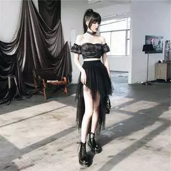 Женская сетчатая юбка с высокой талией и бюстом, короткое корейское офисное бальное платье длиной до колена L