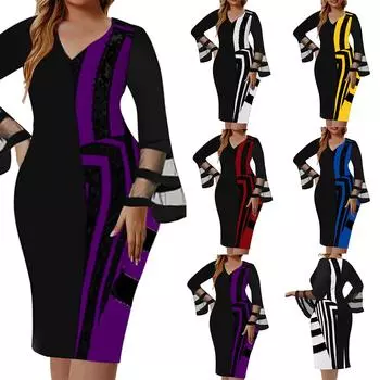 Женская сетка большого размера с геометрическим принтом в стиле пэчворк, платье-сумка, юбка на бедрах L синий