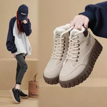 Женская северо-восточная зимняя хлопковая обувь: Уютные, утолщенные, морозостойкие короткие ботинки с бархатной подкладкой для экстремальных температур -40 °C, с мехом и защитой от снега. 37 [Upgraded Version] чёрный