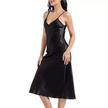 Женская сексуальная атласная шелковая длинная ночная рубашка, нижнее белье, платье, стринги, пижамы S белый