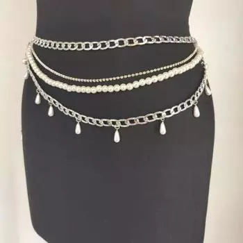 Женская сексуальная цепочка на талию, многослойная цепочка со стразами, цепочка на талию живота, ювелирные изделия из искусственного жемчуга золотистый