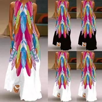 Женская сексуальная длинная юбка с цифровым принтом, v-образным вырезом и карманами, платье без рукавов L белый