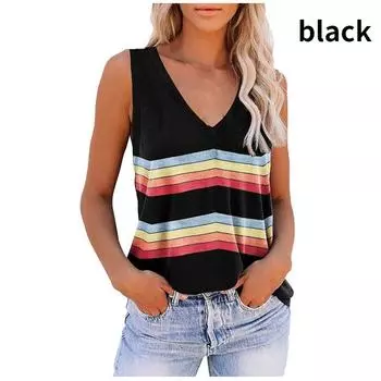 Женская сексуальная футболка без рукавов с v-образным вырезом, полосатая футболка с принтом, топы, летние свободные повседневные модные топы на бретельках Mujer Verano XXL чёрный