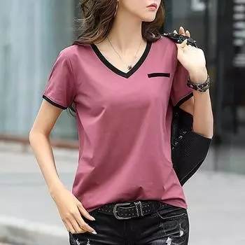 Женская сексуальная футболка с V-образным вырезом, летняя корейская офисная тонкая футболка с коротким рукавом, женская футболка, повседневная футболка Za Woman S чёрный