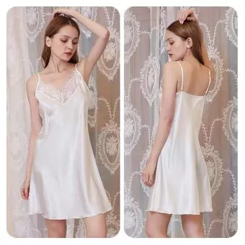 Женская сексуальная кружевная пижама с открытой спиной и V-образным вырезом, летняя тонкая атласная домашняя одежда, короткая ночная рубашка на бретельках S