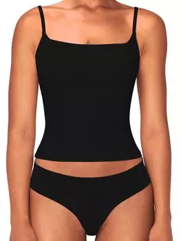 Женская сексуальная майка с квадратным вырезом, летняя базовая рубашка на бретельках с регулируемыми бретелями и элегантным кроем XS чёрный