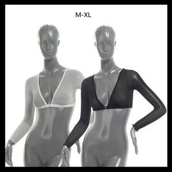 Женская сексуальная мода с v-образным вырезом, прозрачная сетка с длинным рукавом, футболка L чёрный