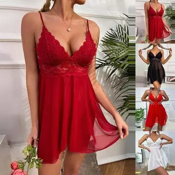 Женская сексуальная ночная рубашка, кружевное белье, стринги, одежда для сна, сорочка, платье, халат