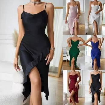 Женская сексуальная обтягивающая ночная рубашка 1 шт. атласная ночная рубашка с разрезом элегантная женская однотонная пижама домашняя одежда ночная рубашка XS белый