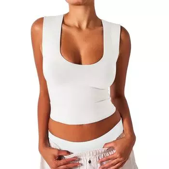 Женская сексуальная однотонная облегающая майка без рукавов с широкими бретелями и открытой спиной L белый