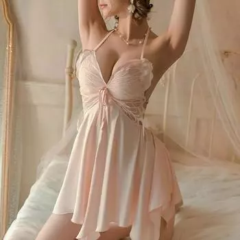 Женская сексуальная пижама с бантом, новая ночная рубашка из ледяного шелка, домашняя одежда, атласная отделка, искушение, пижама с открытой спиной M белый