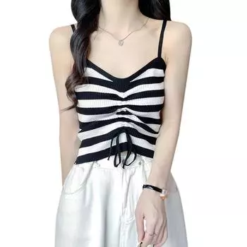 Женская сексуальная полосатая утягивающая майка с V-образным вырезом, простая трикотажная майка на завязках, повседневная универсальная майка-топ
