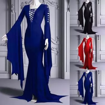 Женская сексуальная ретро-сумка на хэллоуин в готическом стиле, хип-готическая юбка-русалка с рукавами-раструбами, сексуальное платье XXXL чёрный