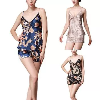 Женская сексуальная шелковая домашняя одежда с v-образным вырезом, комплект одежды для сна M