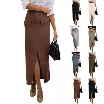 Женская сексуальная темпераментная повседневная юбка с разрезом на кармане, облегающая юбка с бедрами L армия зеленый