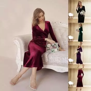 Женская сексуальная юбка с v-образным вырезом в упаковке, тонкое элегантное платье русалки, вечернее платье для женщин XL чёрный