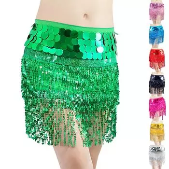Женская сексуальная юбка с высокой талией, расшитая пайетками, поясные аксессуары, шарф для танца живота с пайетками One Size чёрный