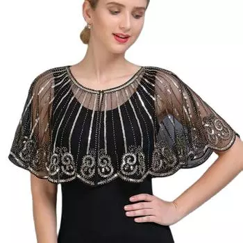 Женская шаль 1920-х годов, вечерняя свадебная накидка с блестками, расшитая бисером, арт-деко, в полоску, болеро с пейсли-хлопушкой, болеро в стиле Гэтсби, тематическая вечеринка, пожимание плечами one size