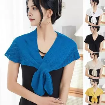 Женская шаль, ажурная вязка, удобная теплая шаль, однотонная, со шнуровкой, легкая, накидка на плечо, аксессуары для костюма белый