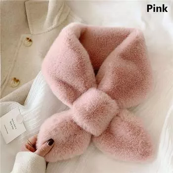 Женская шаль из искусственного кроличьего меха, плюшевая однотонная грелка для шеи, шарф-крест, шейный платок, накидка розовый