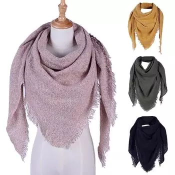 Женская шаль из пашмины, шарф, однотонная кашемировая шаль, свободный свитер