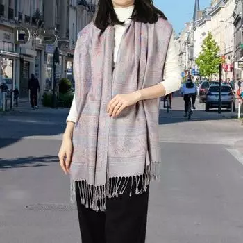 Женская шаль с жаккардовым принтом в виде растений и цветов, шарф с кисточками, универсальная накидка на весну и осень 200cm чёрный