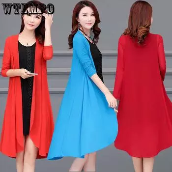 Женская шаль средней длины, свободное пальто, одежда для защиты от солнца, женская свободная тонкая шаль большого размера, повседневное свободное пальто M красный