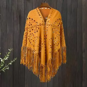 Женская шаль, теплая ткань, однотонный цвет, универсальный, ажурный, с кисточками, зимний шарф, удобная шаль-накидка бежевый