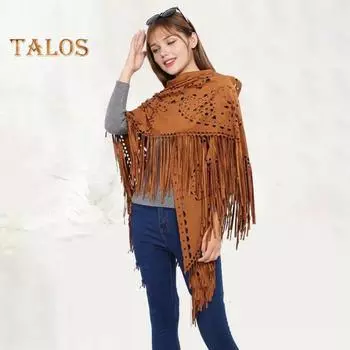 Женская шаль, теплая ткань, однотонный цвет, универсальный, ажурный, с кисточками, зимний шарф, удобная шаль-накидка коричневый