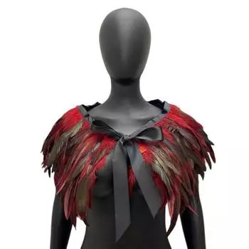 Женская шаль в готическом стиле, перьевая накидка, шарф, наплечная шаль, карнавальный костюм, винтажная шаль ручной работы с регулируемым атласным галстуком красный