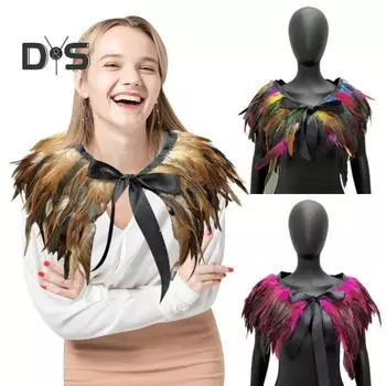 Женская шаль в готическом стиле, перьевая накидка, шарф, наплечная шаль, карнавальный костюм, винтажная шаль ручной работы с регулируемым атласным галстуком королевский синий