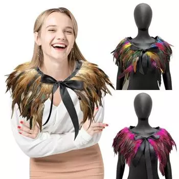 Женская шаль в готическом стиле, перьевая накидка, шарф, наплечная шаль, карнавальный костюм, винтажная шаль ручной работы с регулируемым атласным галстуком озеро синий
