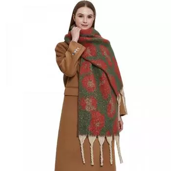 Женская шаль, зимняя теплая толстая кисточка, большой шарф с леопардовым принтом 01#