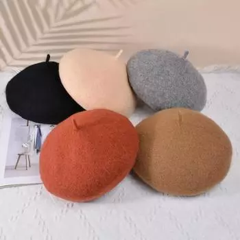 Женская шапка-берет Yousheng, однотонная, регулируемый размер, искусственная шерстяная шапка, берет в стиле ретро, модный аксессуар чёрный