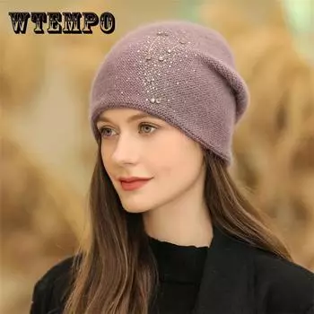 Женская шапка-бини, осенняя повседневная хлопковая однотонная шапка со стразами, объемная шапка-бини для женщин, женская балавака с черепами и шапочками