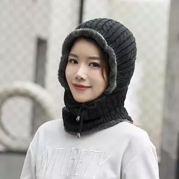 Женская шапка для езды на велосипеде, защита от холода, теплая защита ушей, вязаная шерстяная шапка, модный универсальный шарф с капюшоном, костюм PNE Average size серый