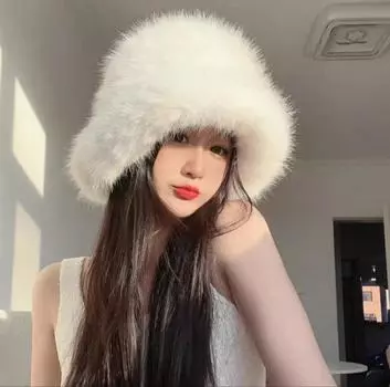 Женская шапка из искусственного меха, рыболовная шапка, зимняя, утолщенная, теплая, плюшевая шапка, шапка-тазик белый