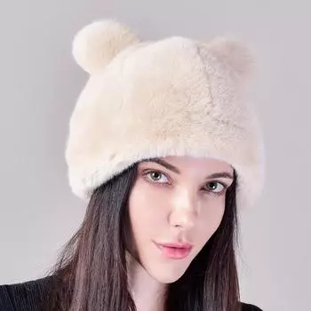 Женская шапка из искусственной норки, осенне-зимняя, с искусственными волосами, с ушками панды, симпатичная крышка average size