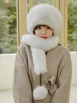 Женская шапка из натурального лисьего меха, шарф. На зиму теплые шапки из меха кролика рекса. Леди шапки из 100% натурального лисьего меха. Качественные шарфы из натурального лисьего меха. Adjustable 52cm-60cm теплый белый