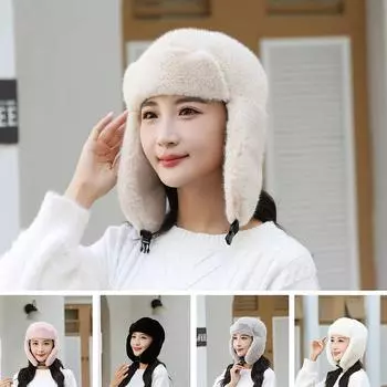 Женская шапка Lei Feng, утепленная велосипедная шапка, утолщенная бархатная ветрозащитная шапка, теплая \ модная защита ушей, защита лица бежевый