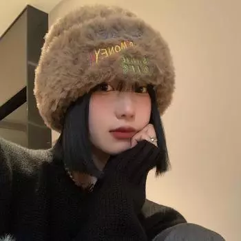 Женская шапка, меховая вязаная шапка, осенне-зимняя, большая окружность головы, утолщенная, теплая, шерстяная шапка, корейская версия маленькой шапки с видимым лицом