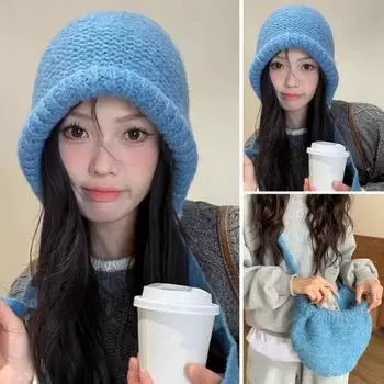 Женская шапка осенне-зимняя теплая японская вязаная шапка с ворсом ветрозащитная толстая защита ушей пуловер Gorro Bonnet бежевый