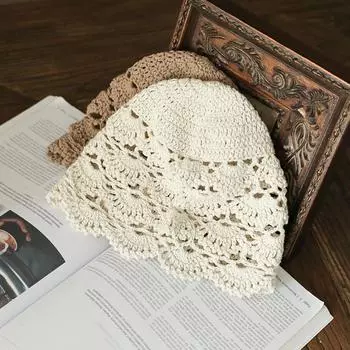 Женская шапка с ажурным кружевом, женская жаккардовая шапка, мягкая, ручная вязка крючком, однотонная эластичная дышащая противоскользящая шапка One Size вино красного