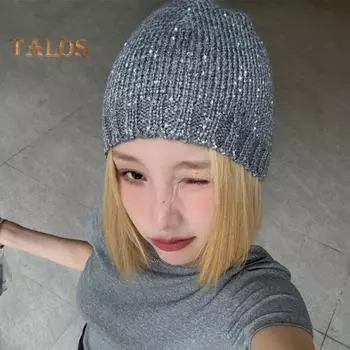 Женская шапка с блестками, декорированная куполом в стиле хип-хоп, эластичная, большая окружность головы, противоскользящая, для клуба, вечеринки, улицы, работы, велоспорта, шапочка-бини серый