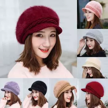 Женская шапка с кроликом, зимняя модная новая вязаная шапка, модная теплая шапка, кепка серый