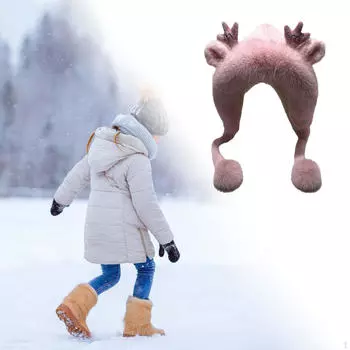 Женская шапка с ушками оленя, плюшевая, милая, женская, мягкая, портативная, защита ушей, зима кофейный